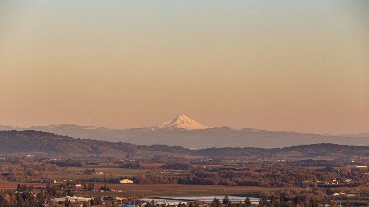 Mt Jefferson overlooking small town in Central Oregon